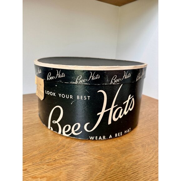 Vintage Gwen Pennington Black Beaded Pillbox Hat w/Bee Hats Box - Picture 10 of 16